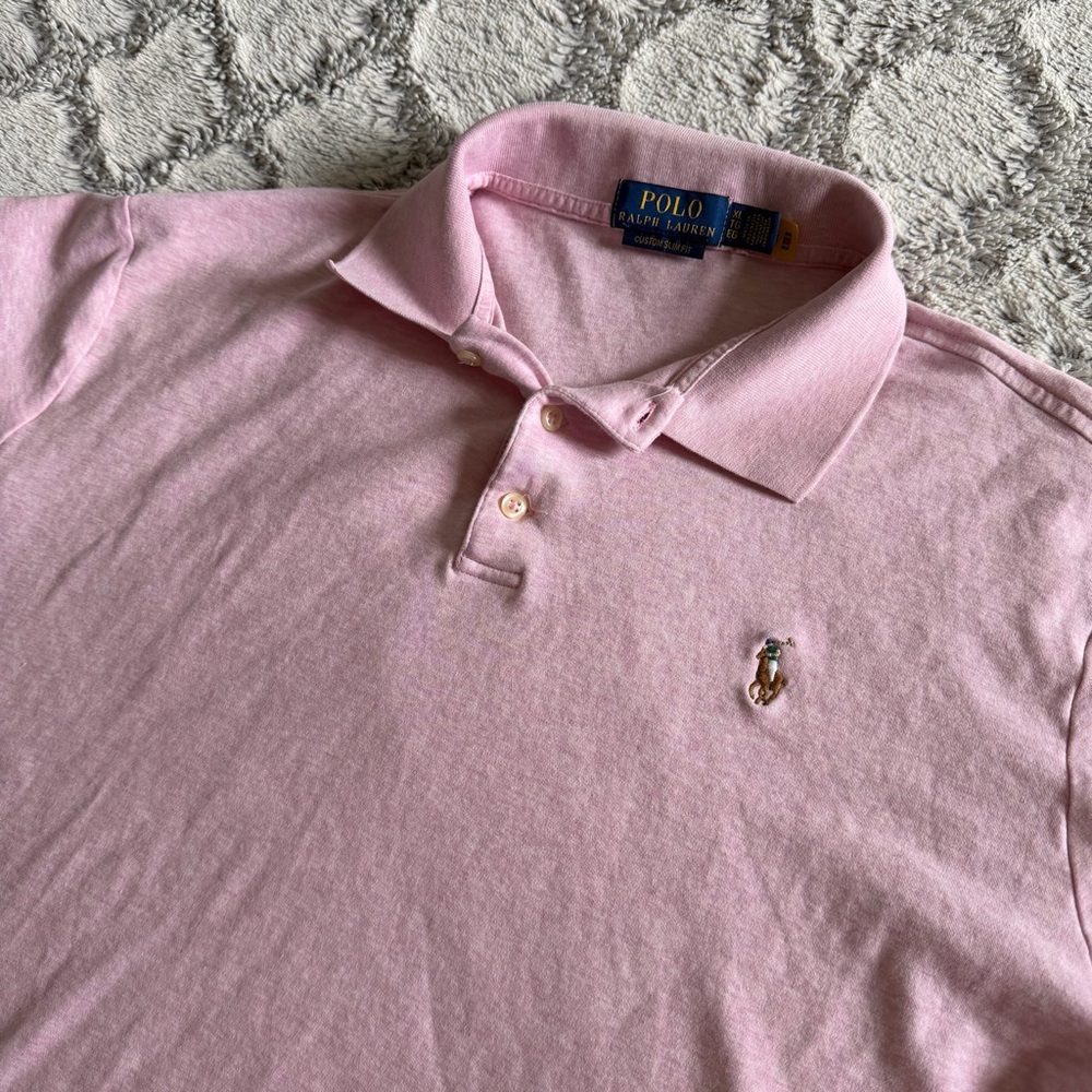 Polo Ralph Lauren Polo Shirt Mens XL Pink Custom Slim Fit Pony Logo Short Sleeve